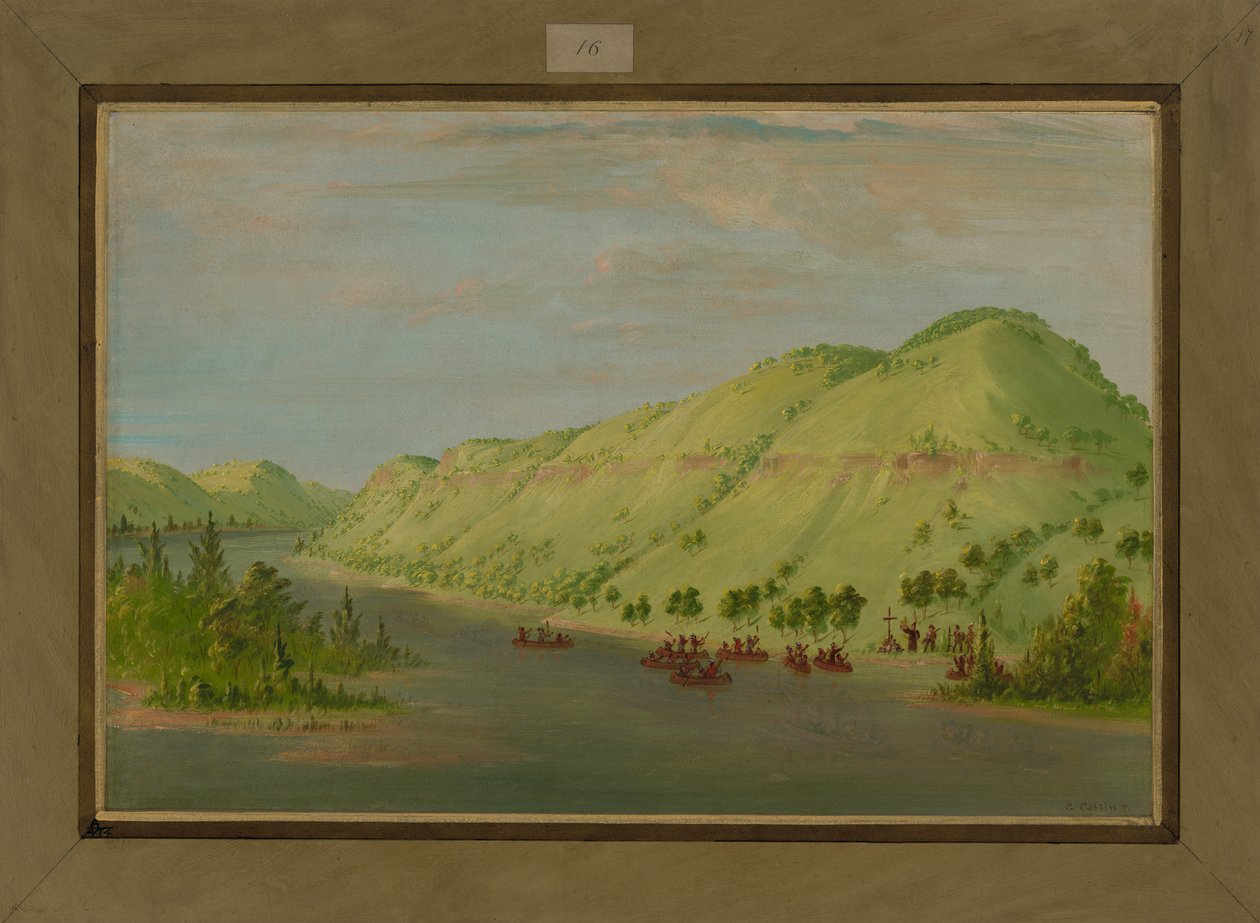 Far Hennepin forlater Mississippi for å bli med i la Salle, 8. mai 1680, 1847-48 av George Catlin