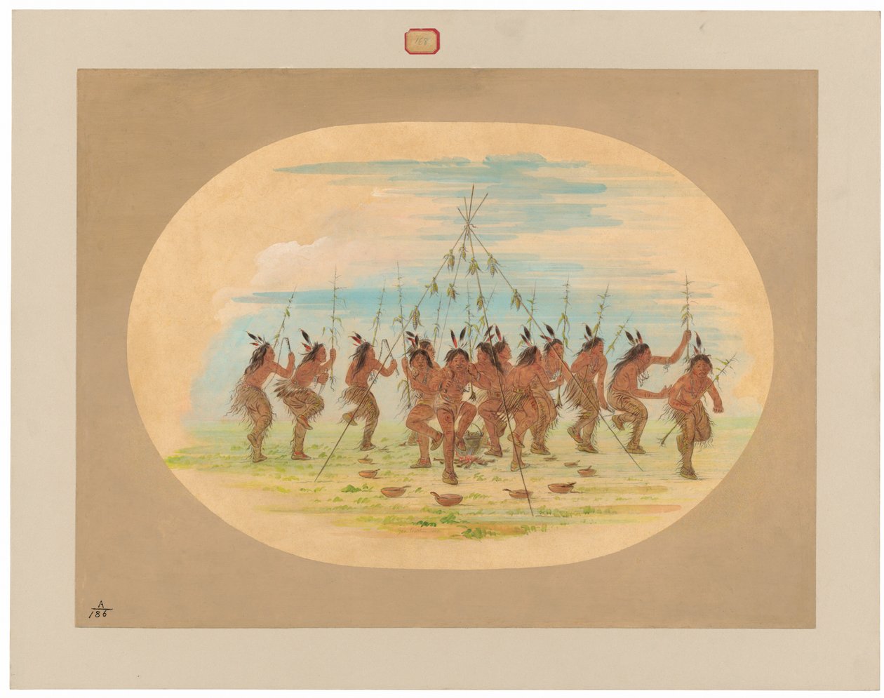 Green Corn Dance - Minatarrees av George Catlin