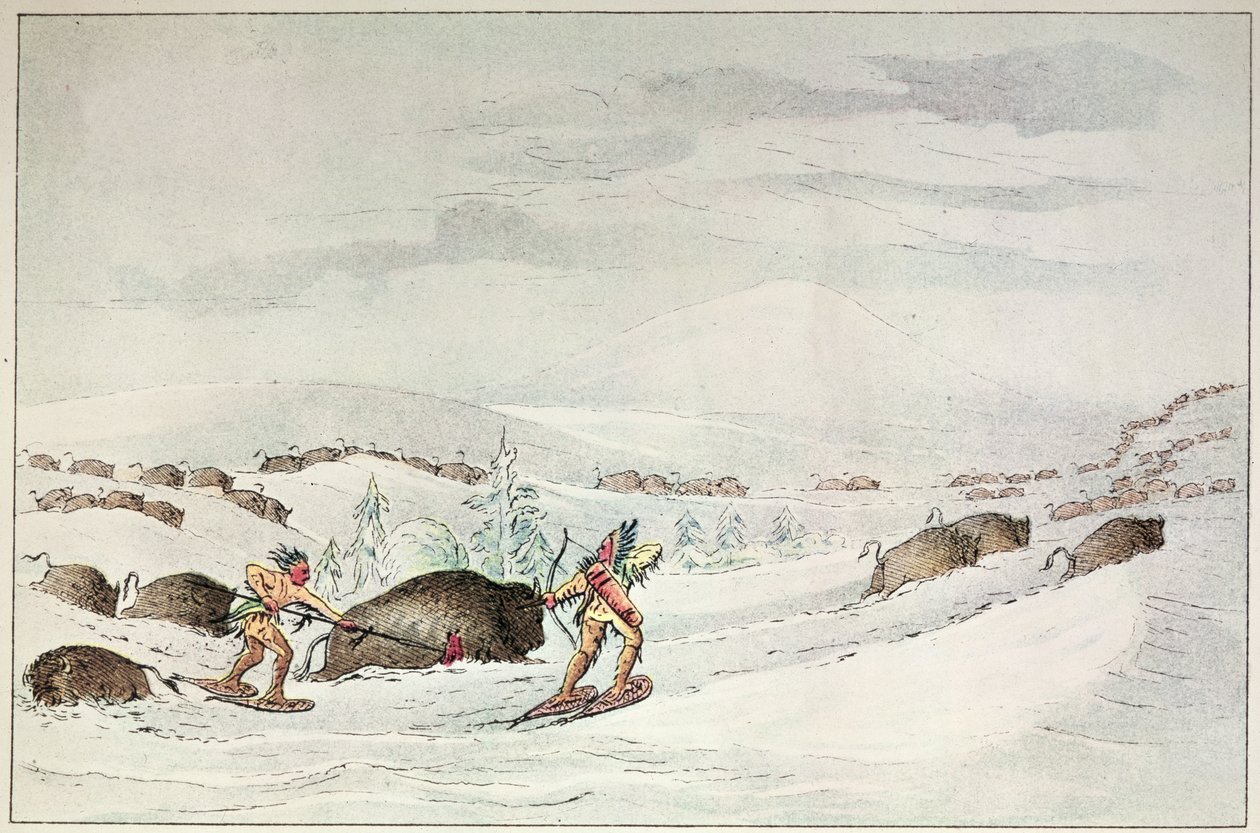 Jakt bøffel på snøsko av George Catlin