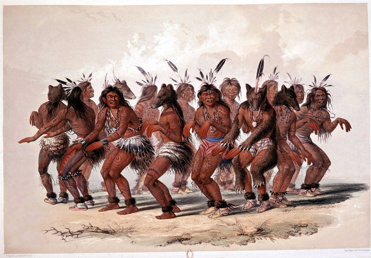 Indian Bear Dance - Litografi av Georges Catlin av George Catlin