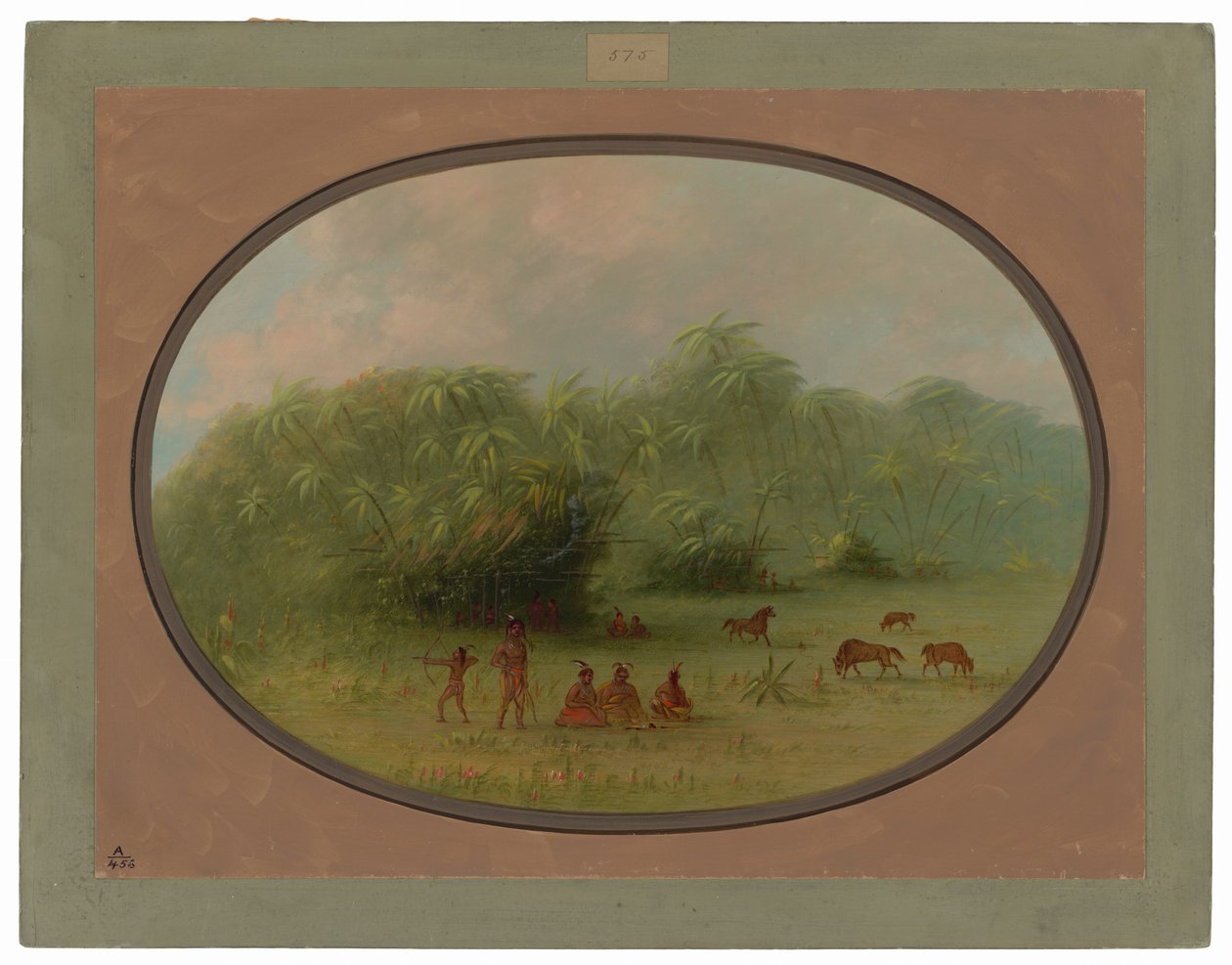 Indianere og hester i skogen av George Catlin
