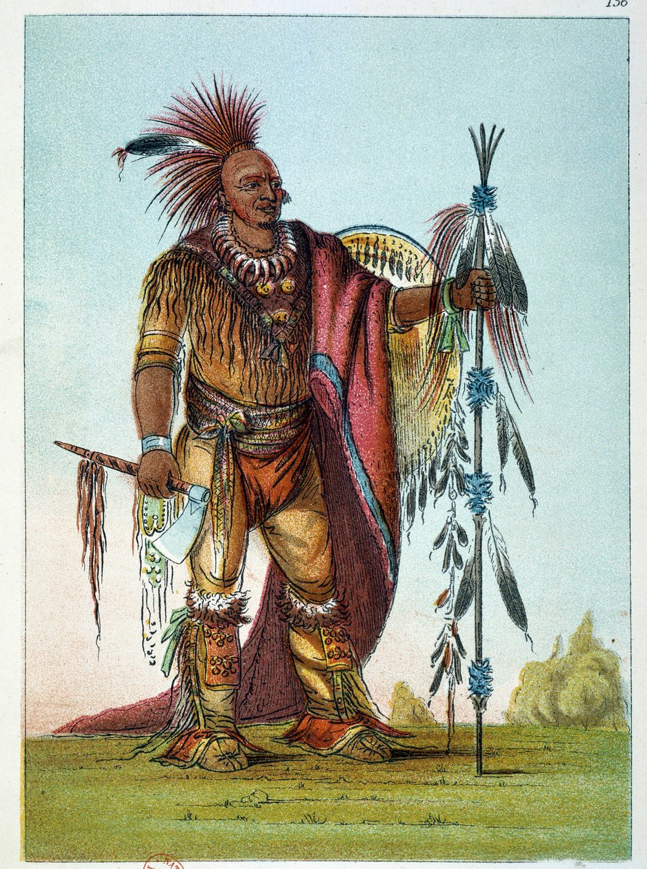 Indians of America: Portrett av en leder av Saxons and Foxes-stammen av George Catlin