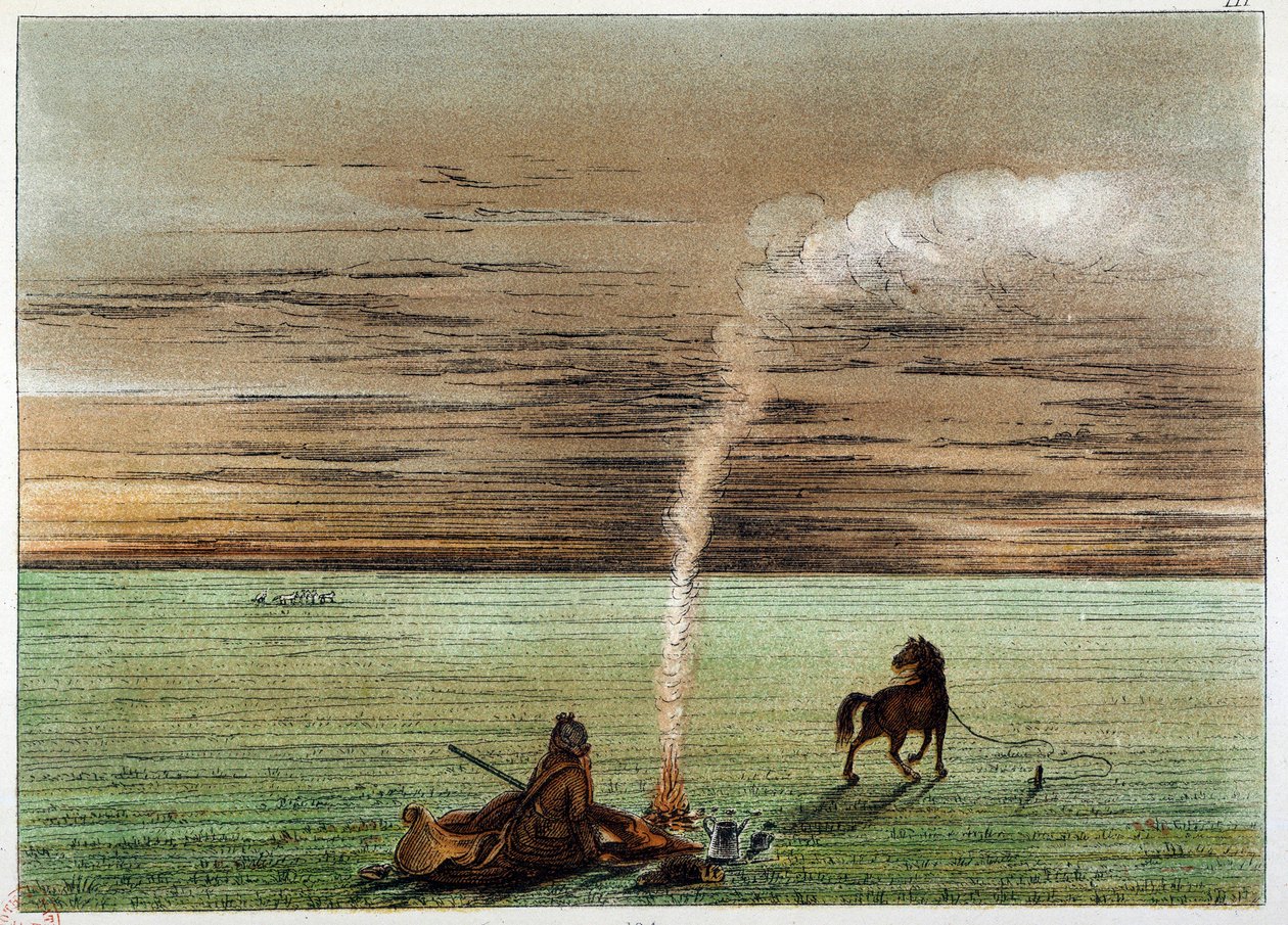 Indians of America: Catlin malt av seg selv med hesten Charley. Illustrasjon av George Catlin (1794-1872) av George Catlin