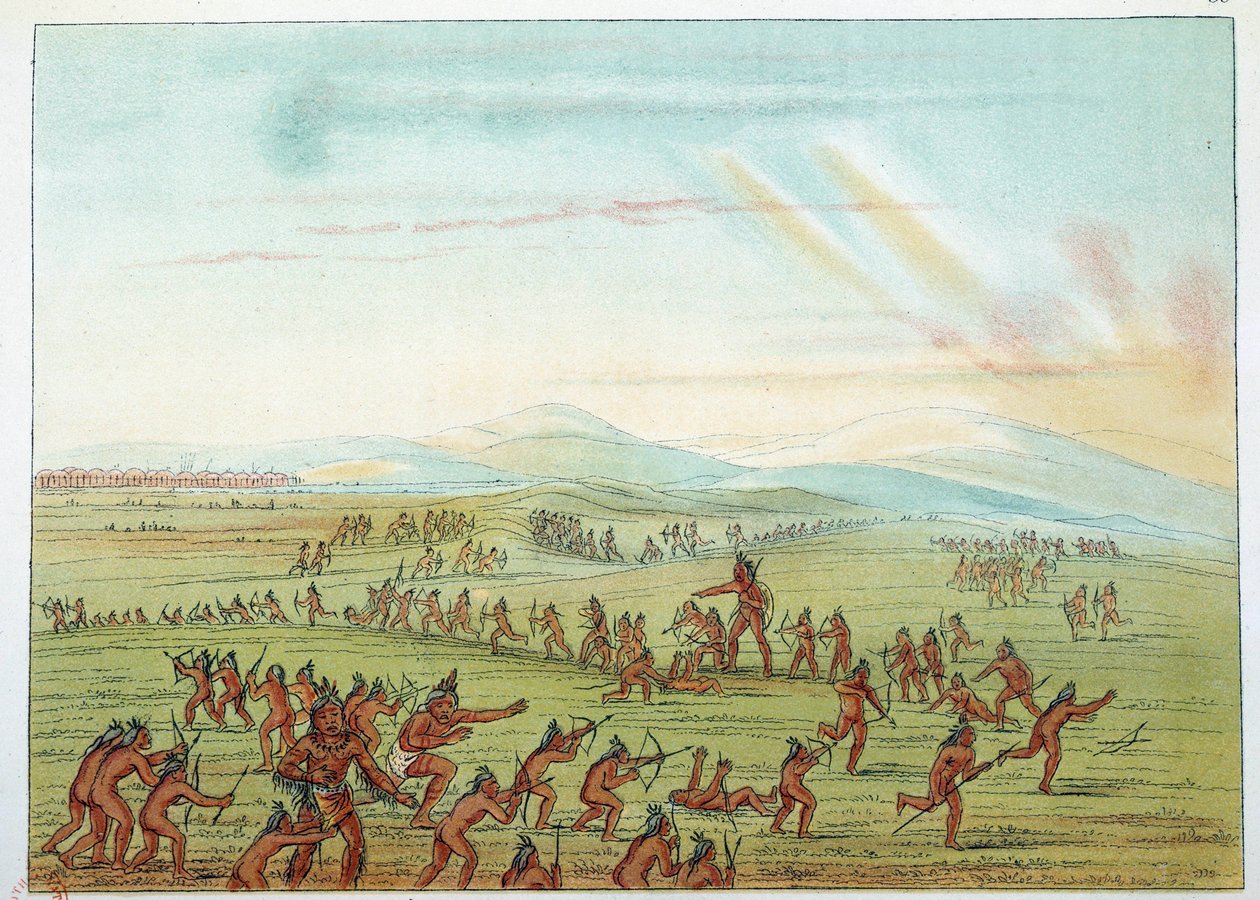 Indians of America: undervisning i jakt for Mandans-barn mellom 7 og 15 år. Illustrasjon av George Catlin (1794-1872) av George Catlin