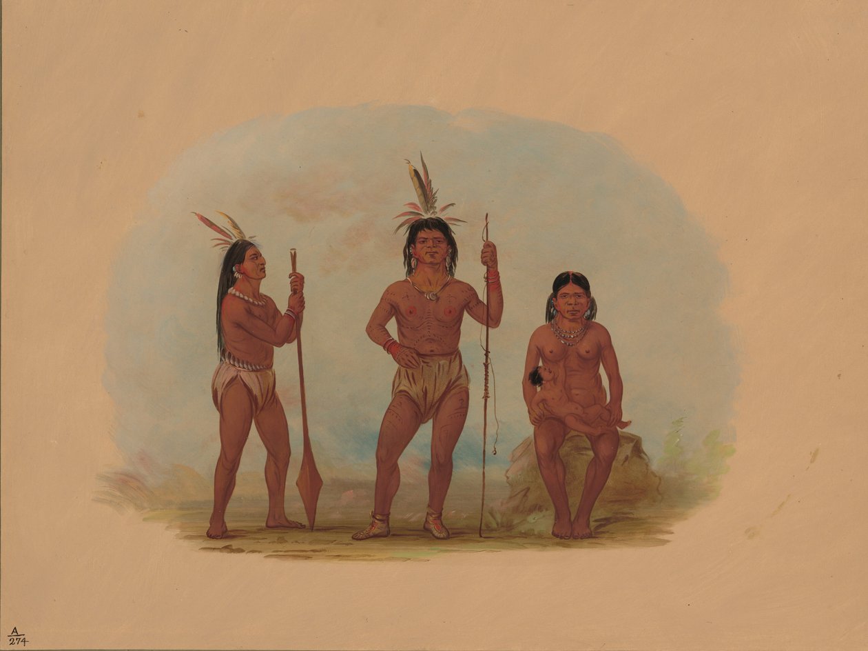 Klahoquaht-sjef, hans kone og sønn, 18551869. av George Catlin