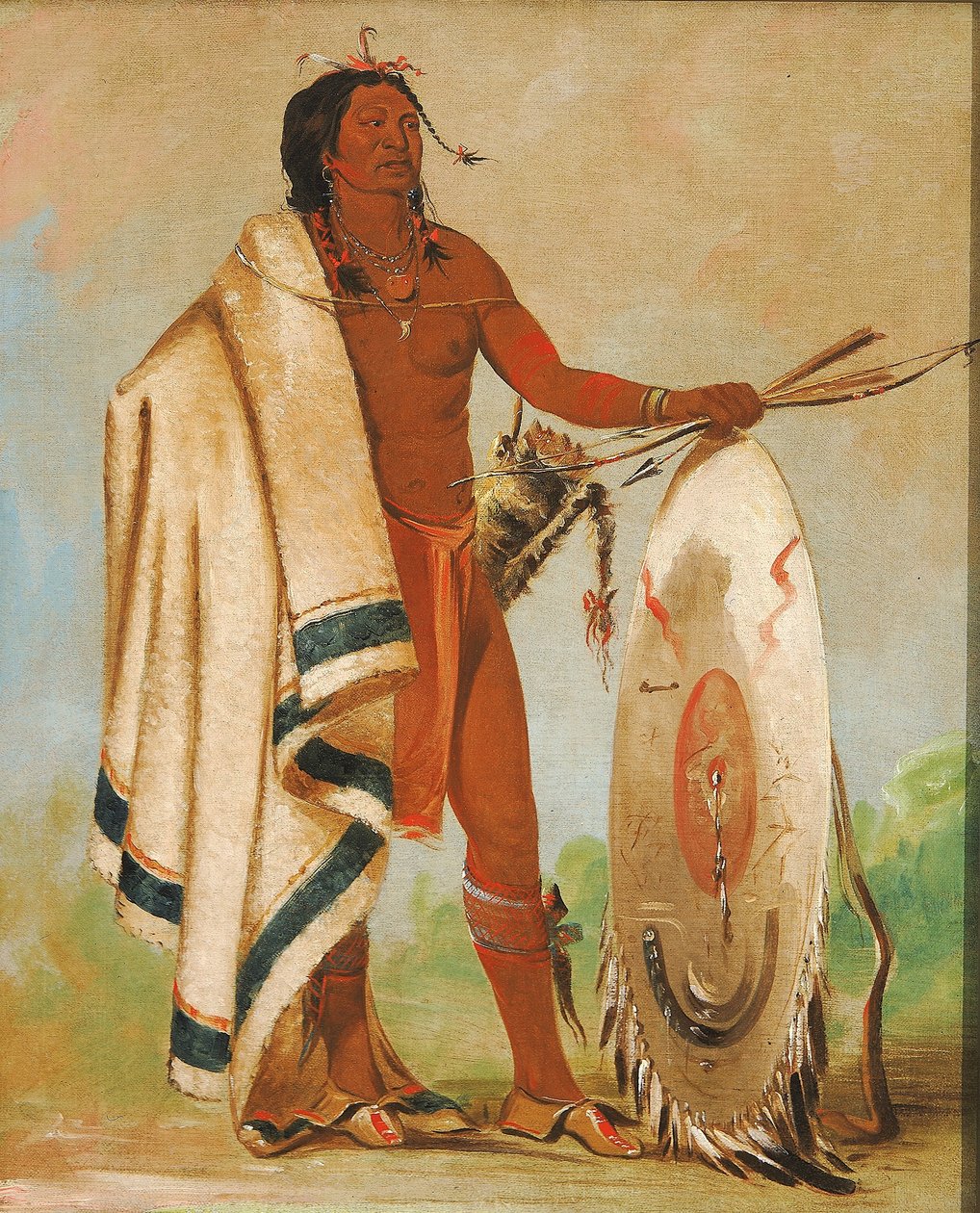 Kotz-a-tó-ah, røkt skjold, en fremtredende kriger av George Catlin