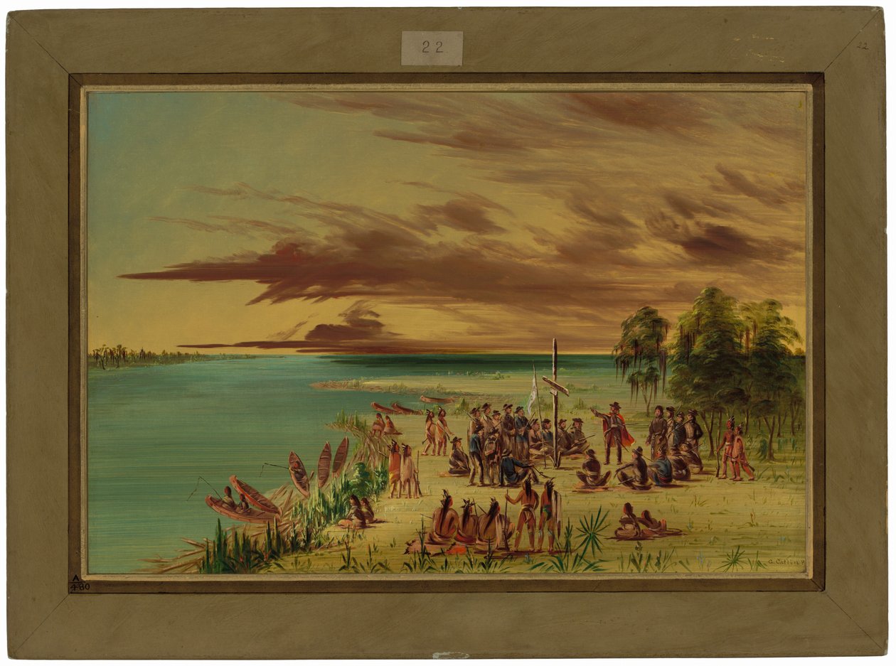 La Salle gjør krav på Louisiana for Frankrike. 9. april 1682 av George Catlin