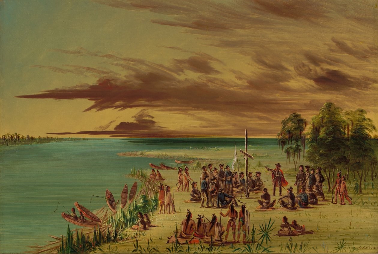 La Salle hevder Louisiana for Frankrike. 9. april 1682, 18471848. av George Catlin