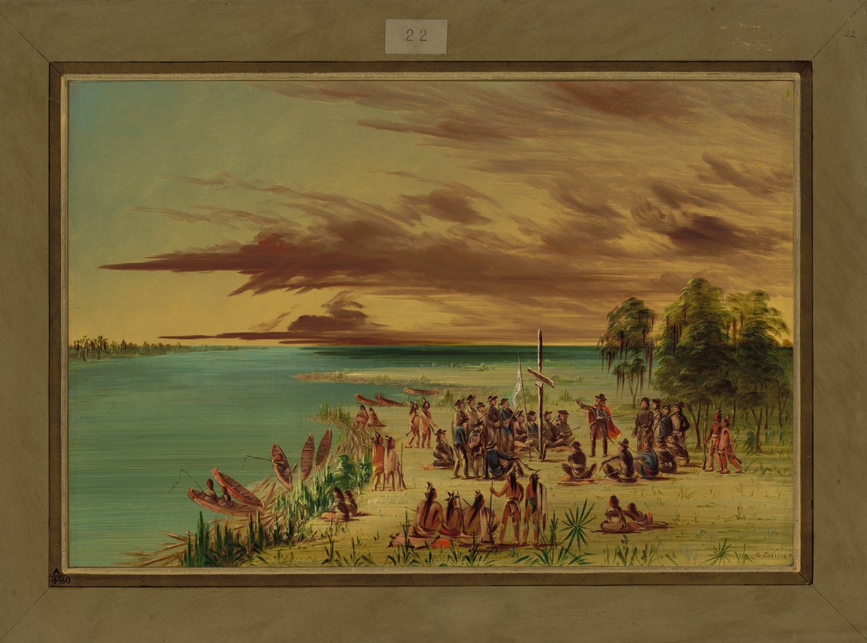 La Salle gjør krav på Louisiana for Frankrike, 9. april 1682, 1847-48 av George Catlin