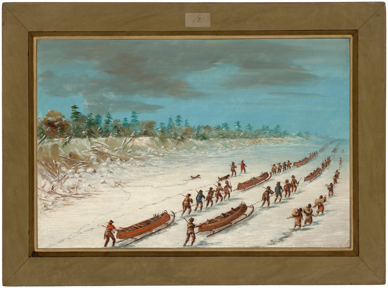 La Salle krysser Michigansjøen på isen. 8. desember 1681 av George Catlin