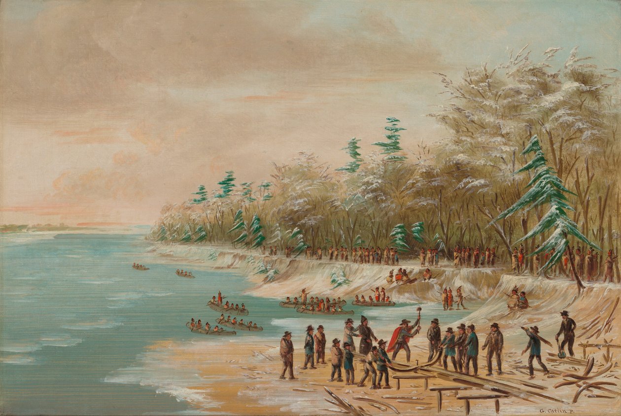 La Salle kjører den første bolten for Griffin. 26. januar 1679, 18471848. av George Catlin