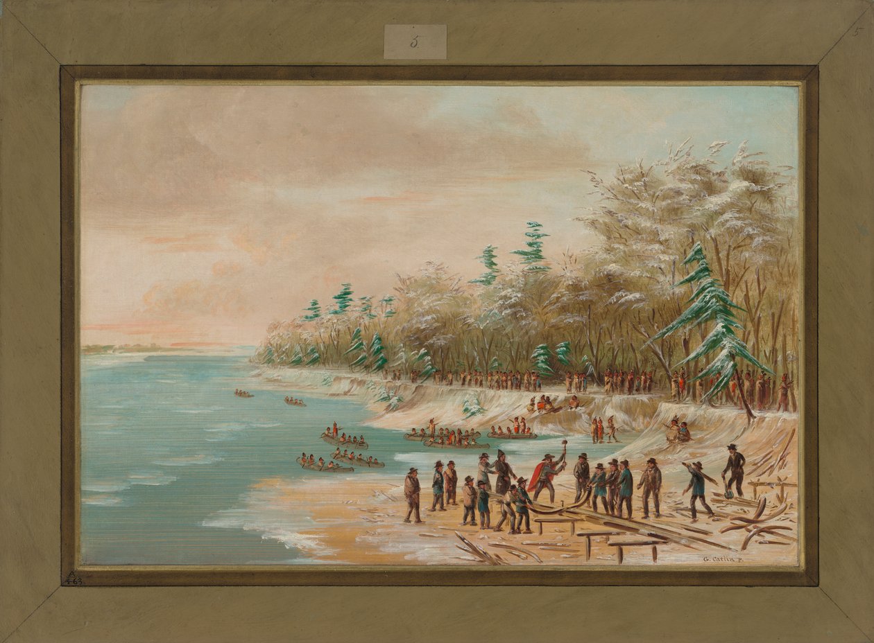 La Salle kjører den første bolten for Griffin, 26. januar 1679, 1847-48 av George Catlin