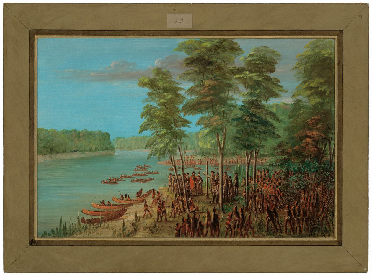La Salle tar landet i besittelse ved munningen av Arkansas. 10. mars 1682 av George Catlin