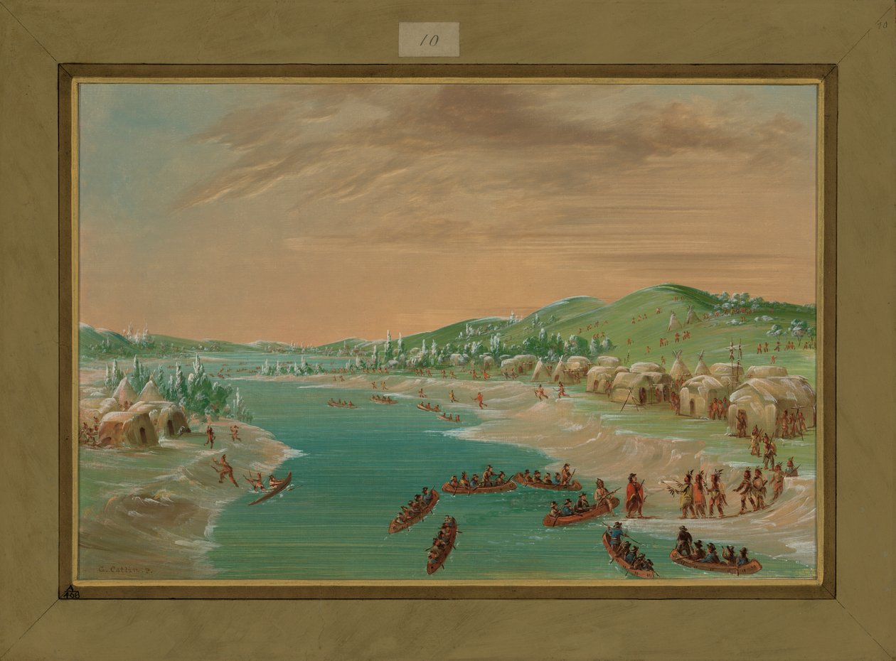 La Salle og Party ankommer Village of the Illinois, 1. januar 1680, 1847-48 av George Catlin