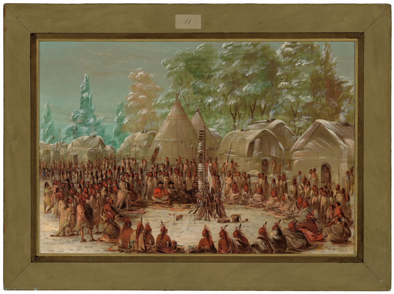 La Salles følge ble bevertet i Illinois-folkets landsby. 2. januar 1680 av George Catlin