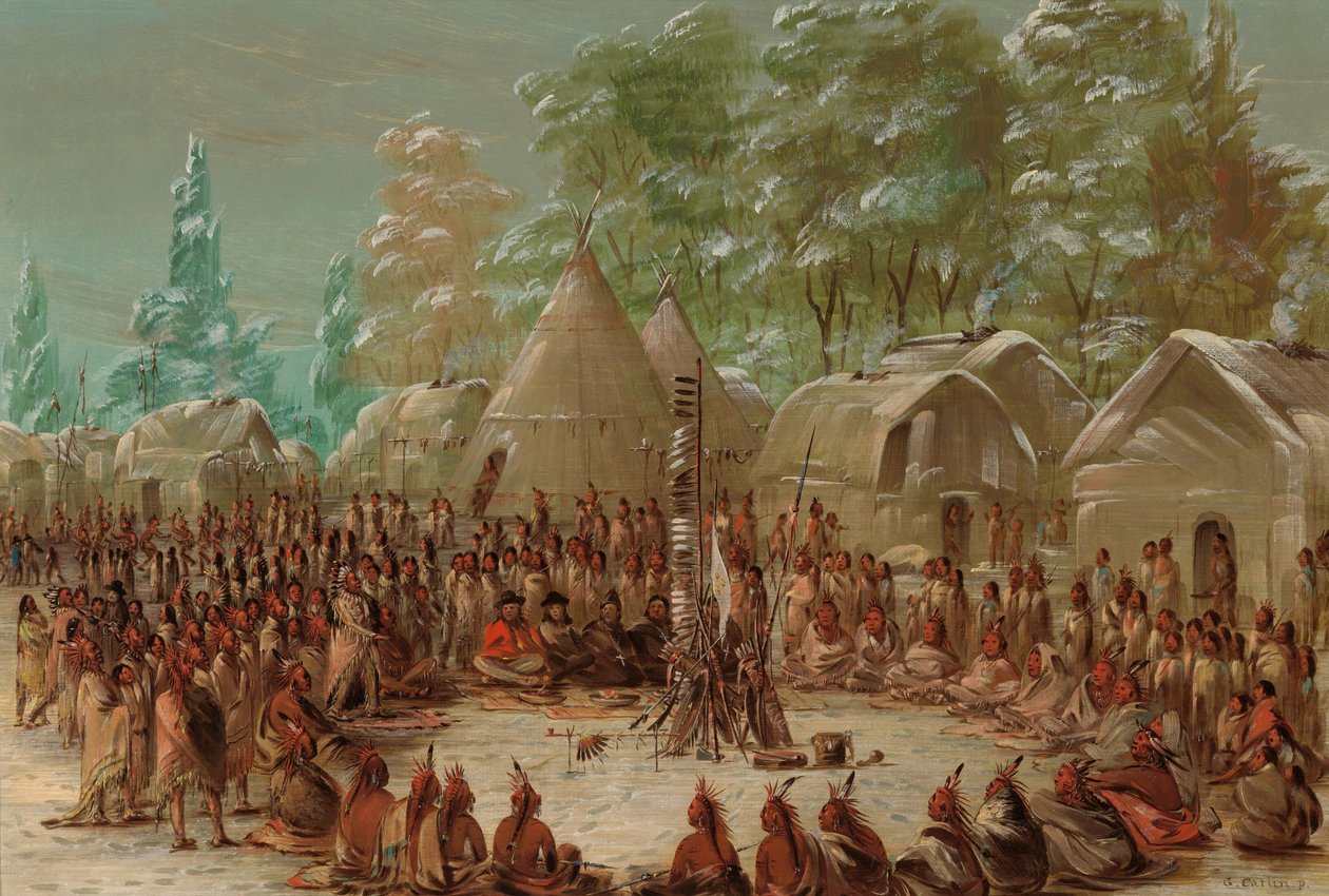 La Salles fest feiret i Illinois Village. 2. januar 1680, 18471848. av George Catlin