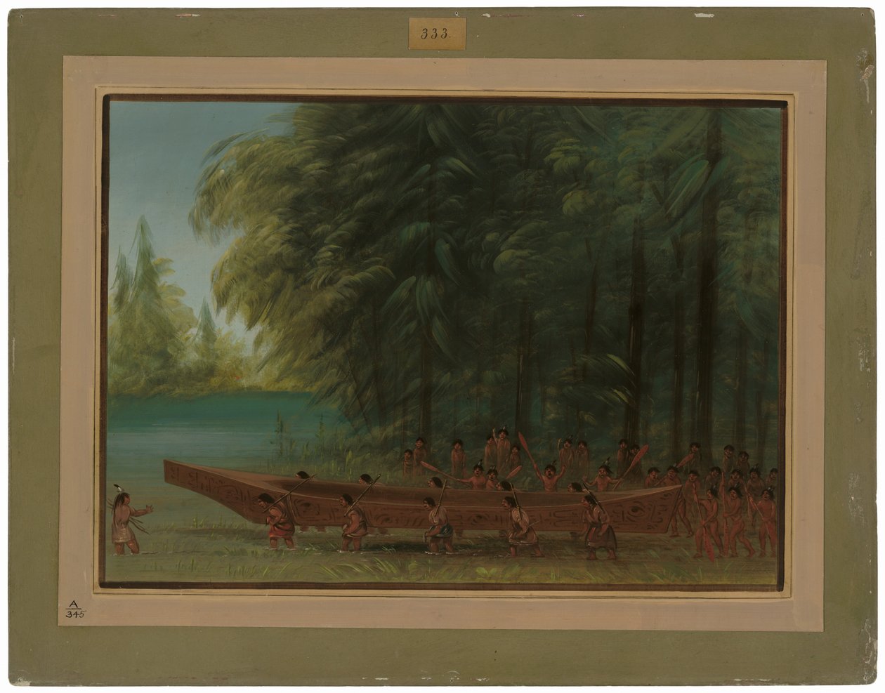 Sjøsetting av en kano - Nayas-indianere av George Catlin