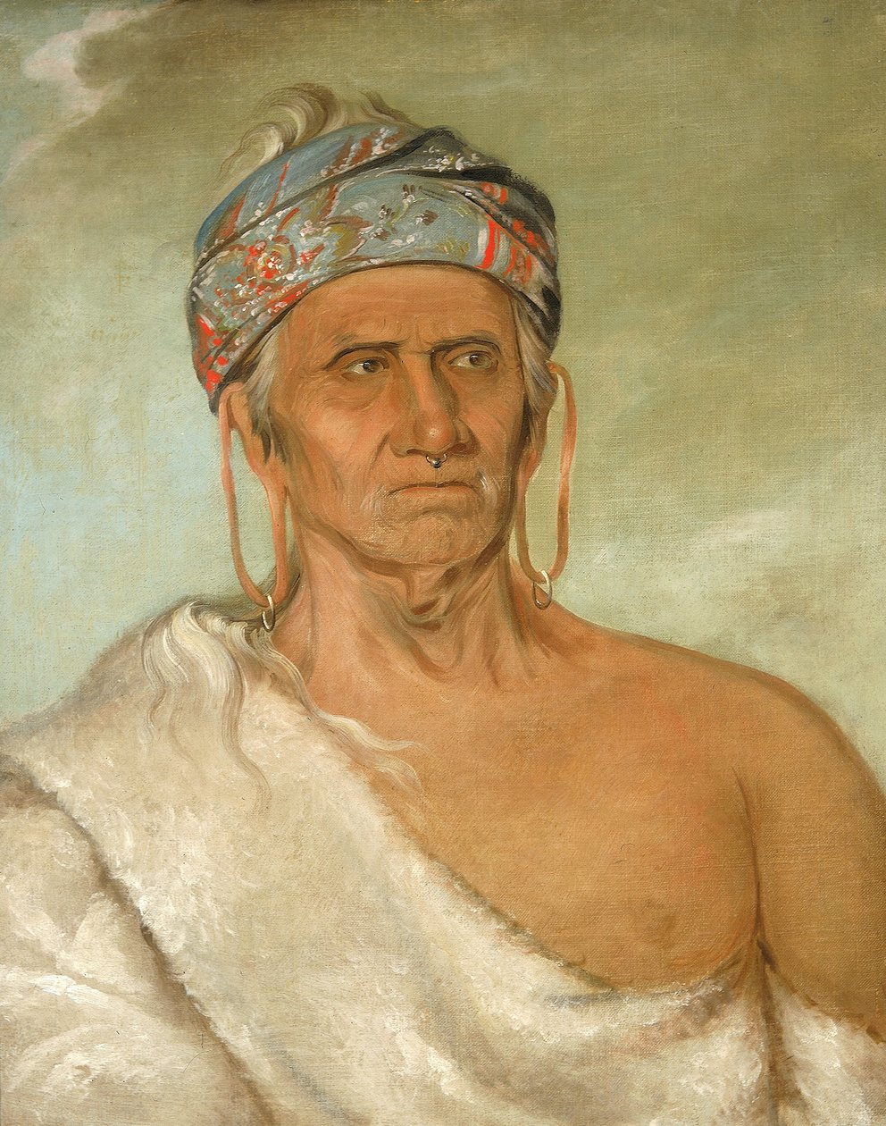 Lay-láw-she-kaw, går opp elven, en gammel høvding av George Catlin