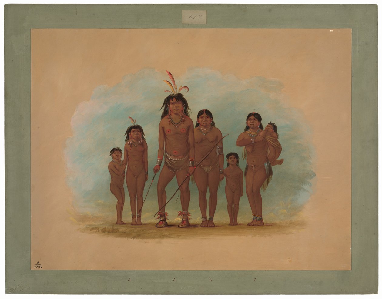 Lengua-sjef, hans to koner og fire barn av George Catlin