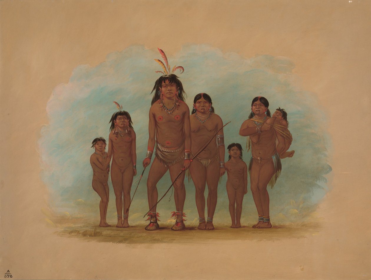 Lengua-sjef, hans to koner og fire barn, 18541869. av George Catlin
