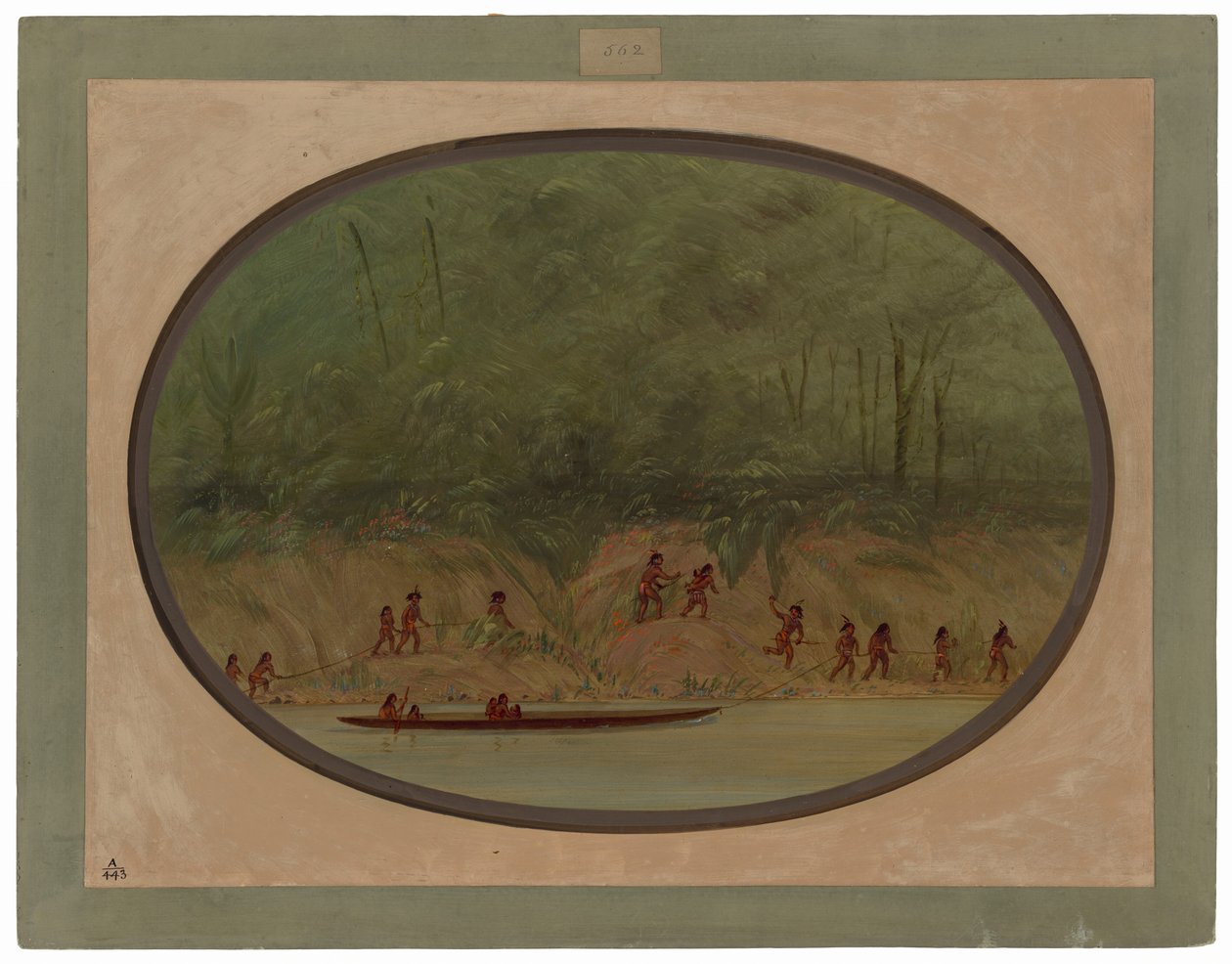 Lengua-indianere som tar seg opp strykene i Río Uruguay av George Catlin