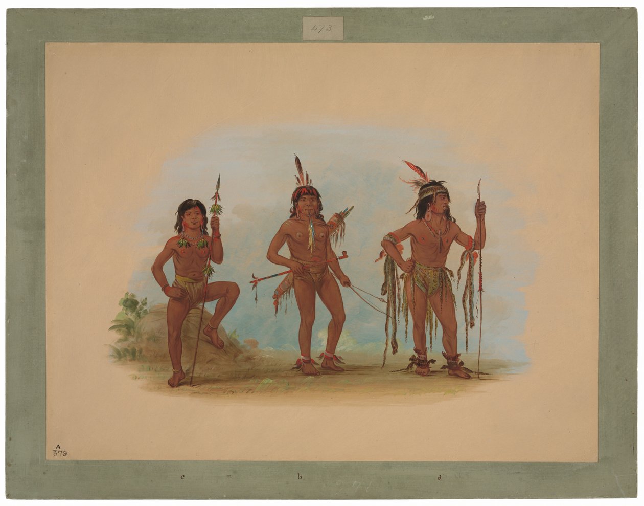 Lengua medisinmann med to krigere av George Catlin