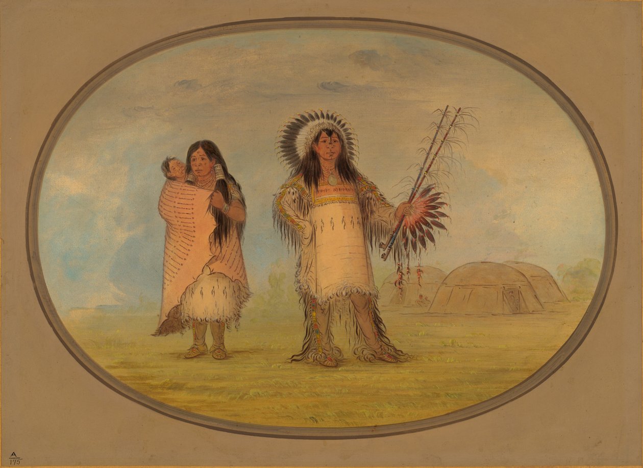 Mandan sivilsjef, hans kone og barn, 18611869. av George Catlin