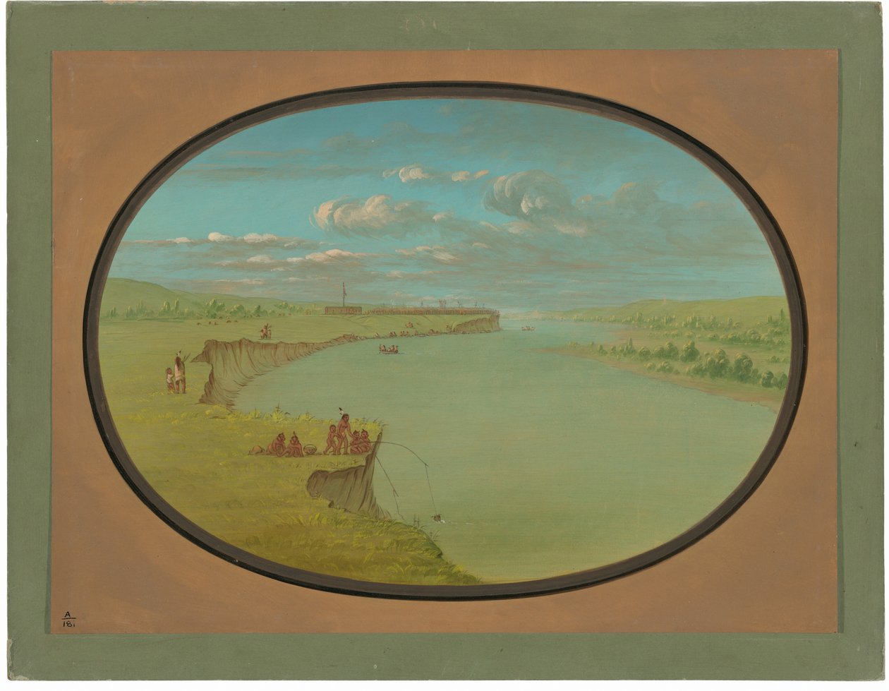 Mandan Village - En fjern utsikt av George Catlin