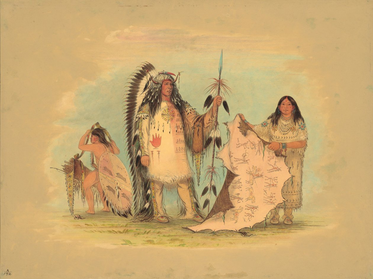 Mandan krigssjef med sin favorittkone, 18611869. av George Catlin