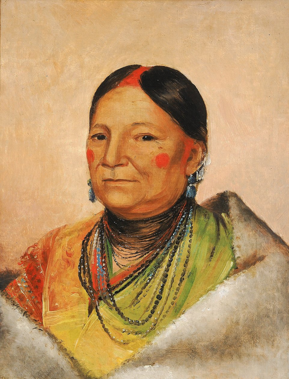 Mee-chéet-e-neuh, Den sårede bjørnens skulder, Høvdingens kone av George Catlin