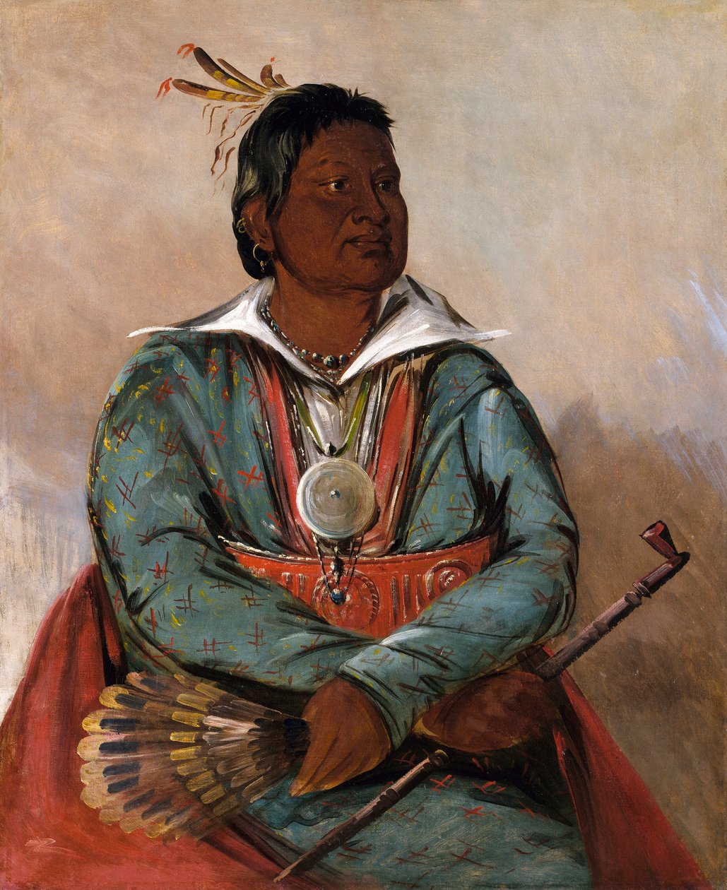 Mó-sho-la-túb-bee, Han som slår ut og dreper, stammens høvding av George Catlin