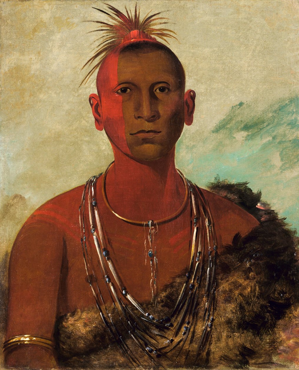 Náh-se-ús-kuk, Virvlende Torden, Black Hawks eldste sønn av George Catlin