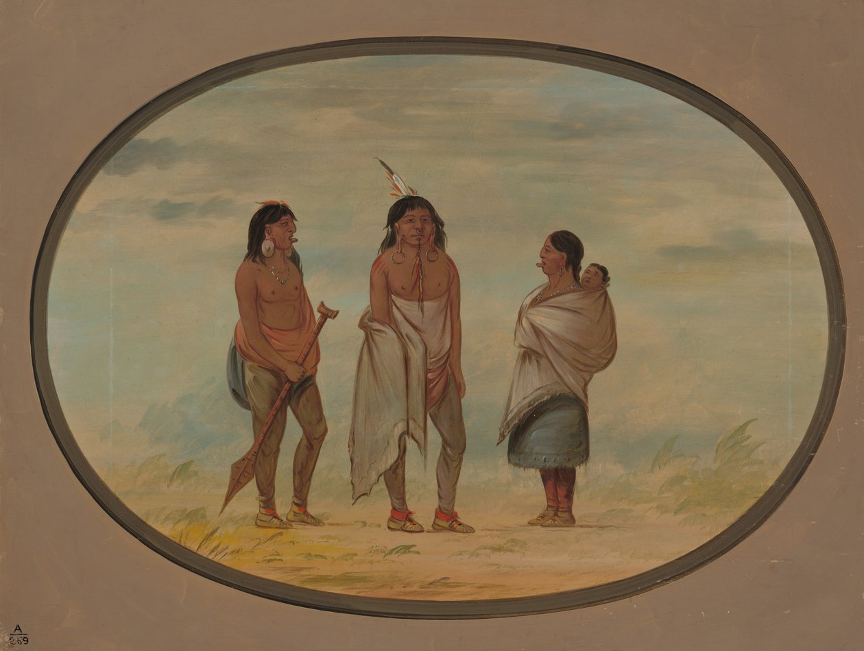 Nayas indianersjef, hans kone og en kriger, 18551869. av George Catlin