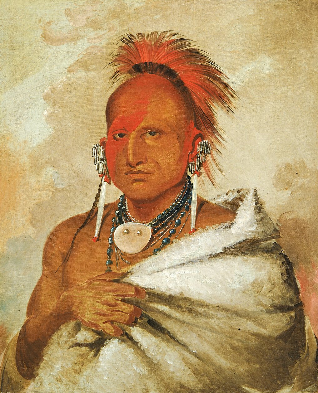 O-rón-gás-see, Bear-catcher, a Celebrated Warrior, 1832. av George Catlin
