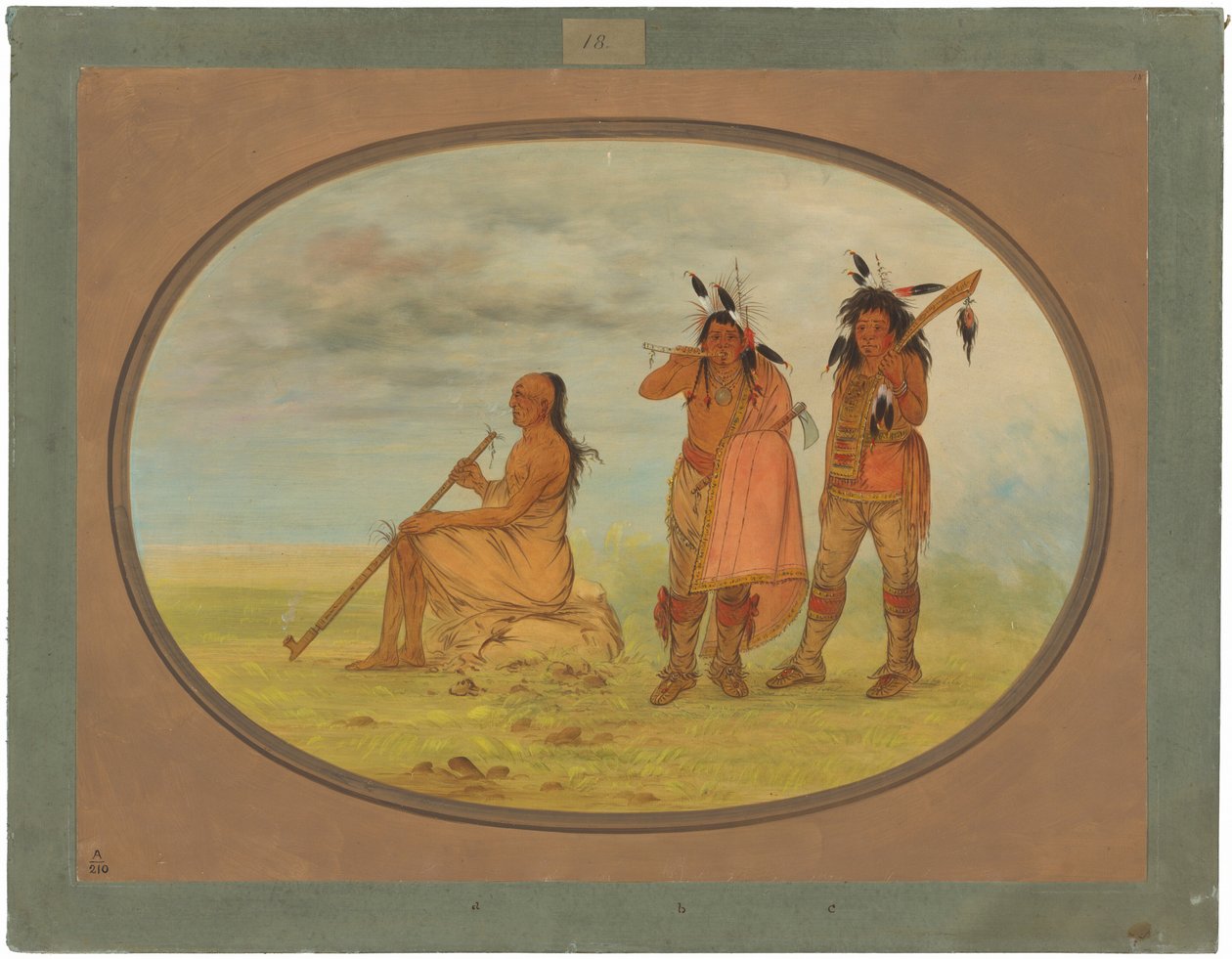 Gammel menomonie-høvding med to unge beilere av George Catlin