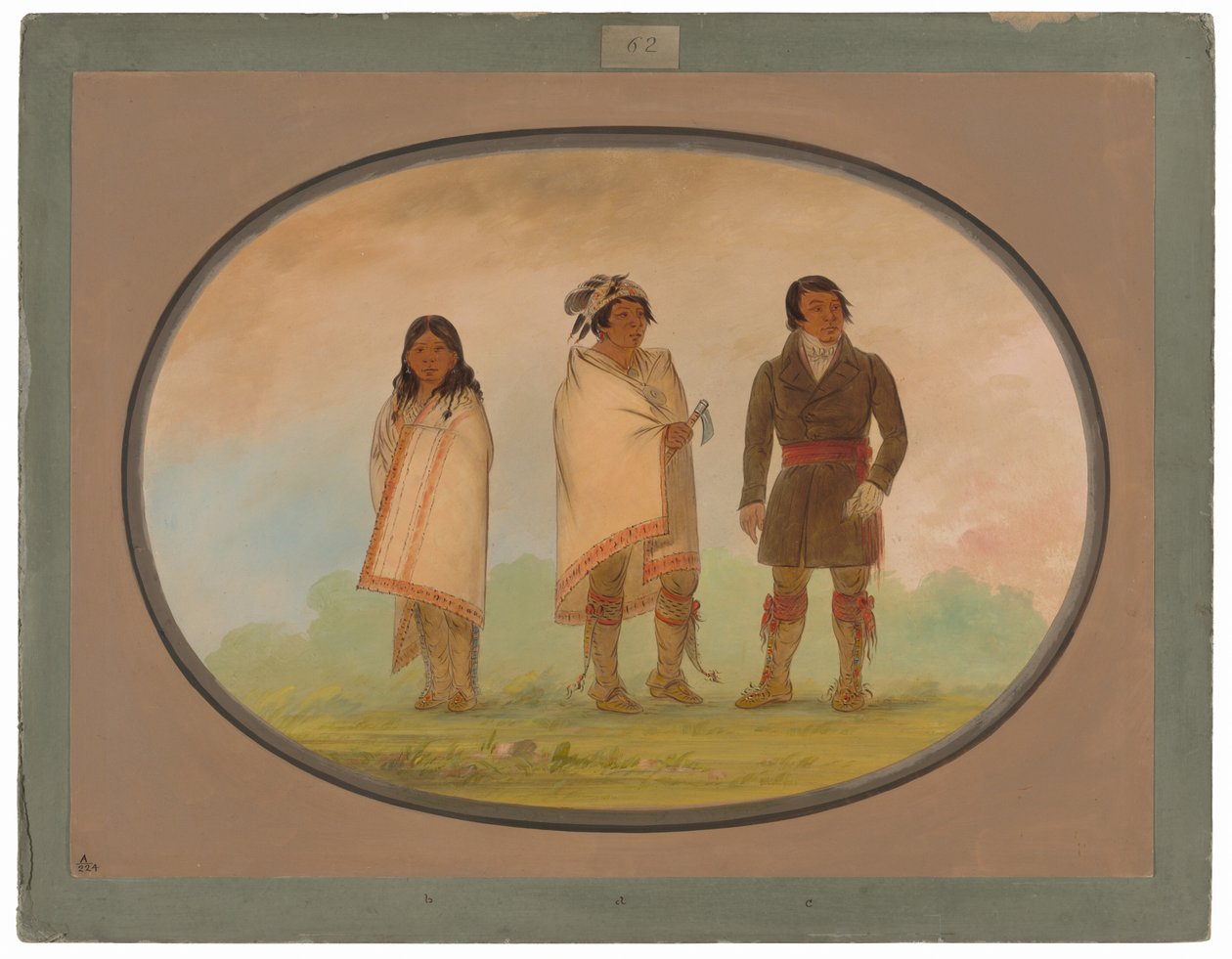 Oneida-sjef, hans søster og en misjonær av George Catlin