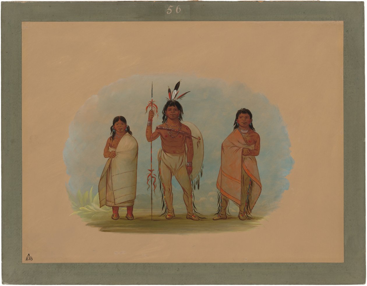 Ottawa-sjef, hans kone og en kriger av George Catlin