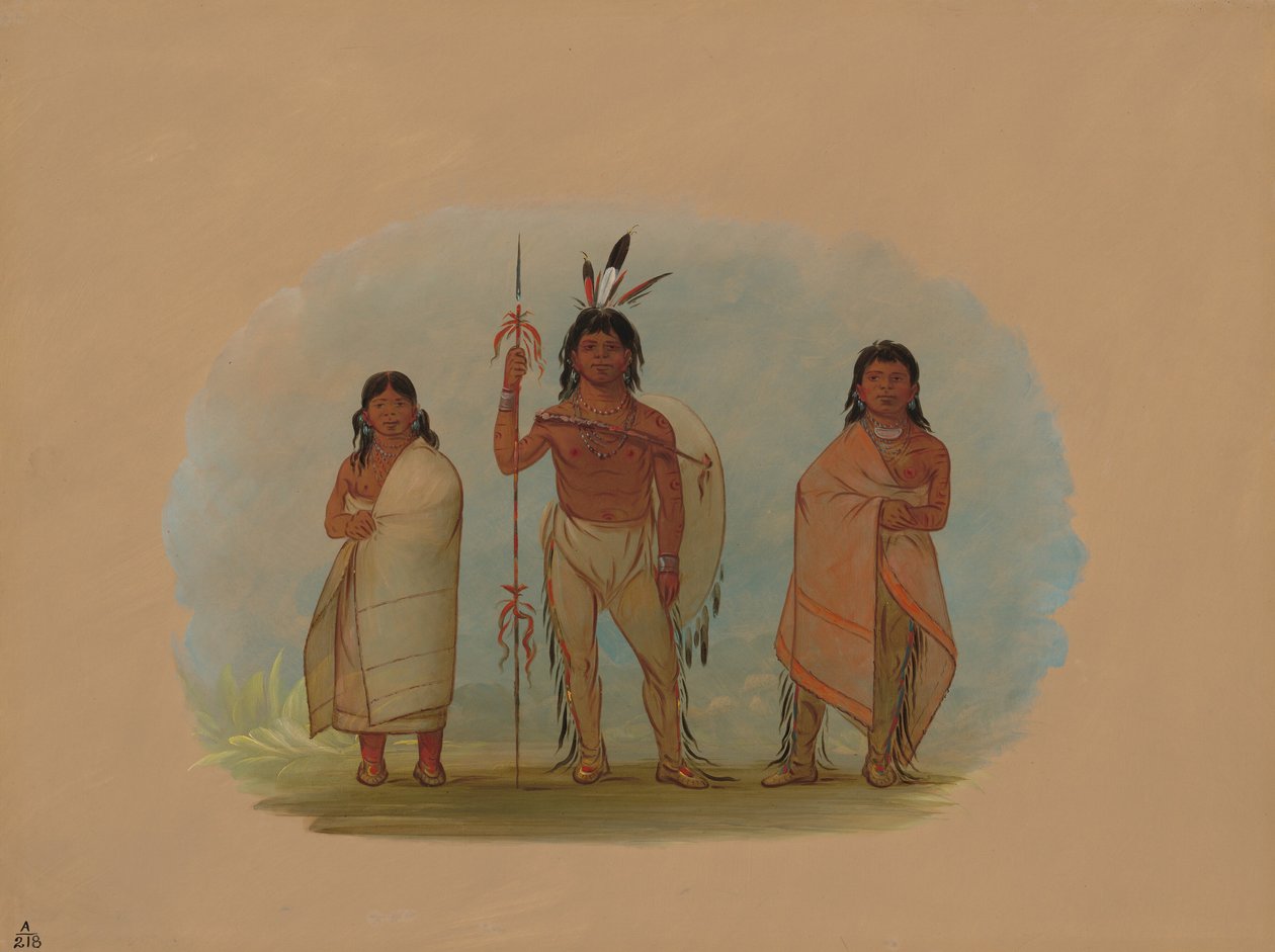 Ottawa-sjef, hans kone og en kriger, 18611869. av George Catlin