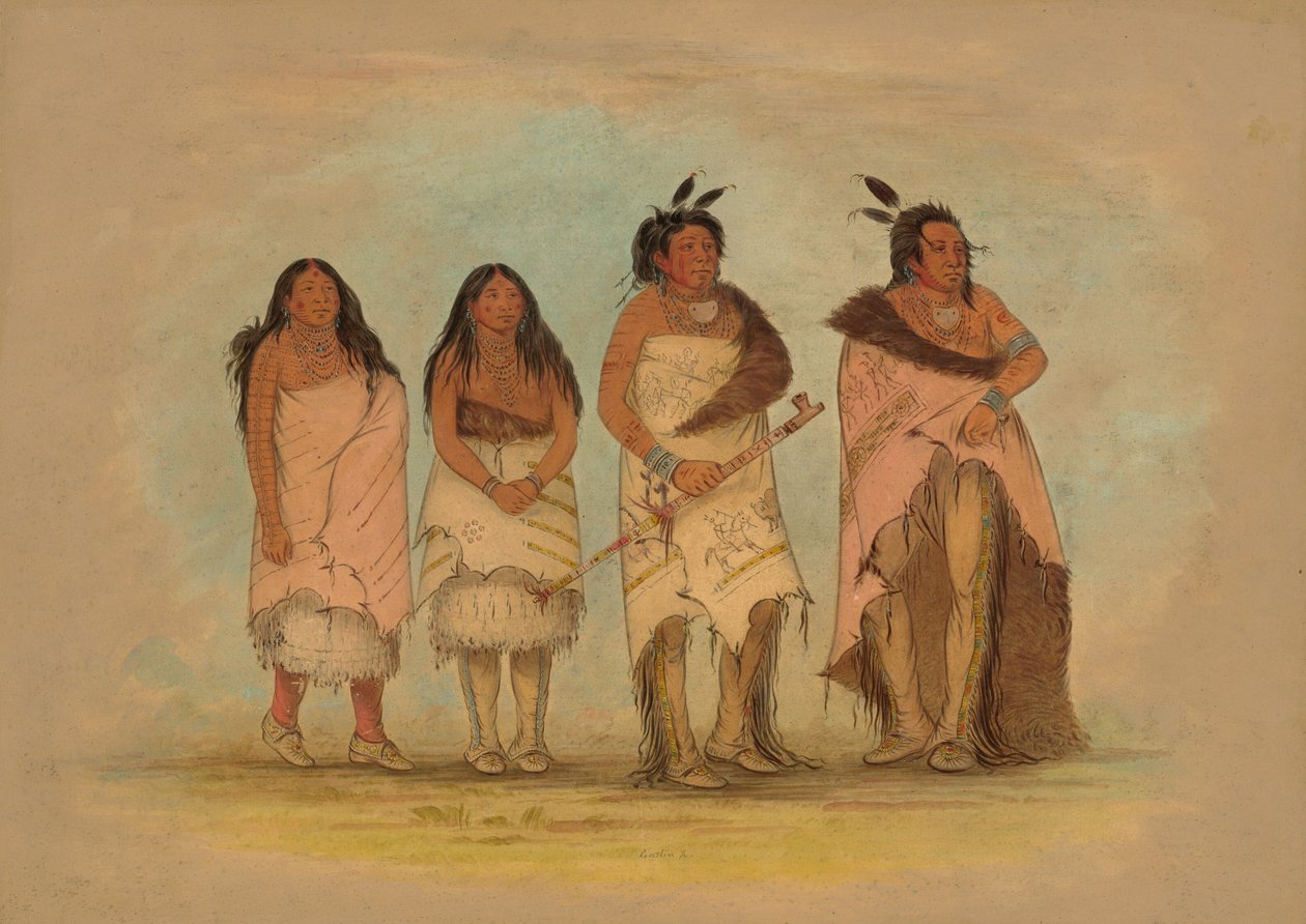 Pawneepict Chief, Two Daughters, and a Warrior, 18611869. av George Catlin