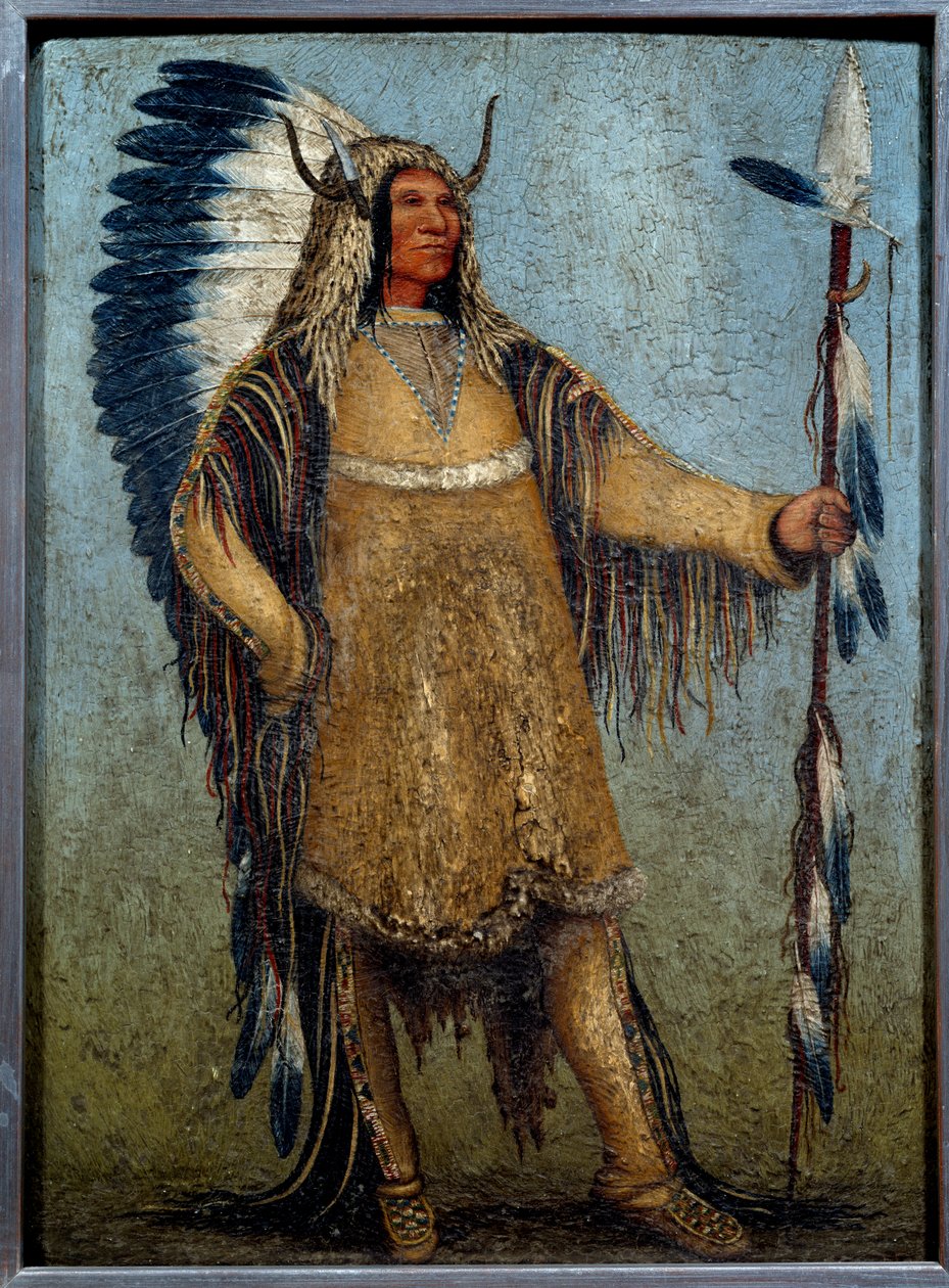 Full lengde portrett av en indie-dirigent i festlig kostyme Maleri av George Catlin (1794-1872) av George Catlin