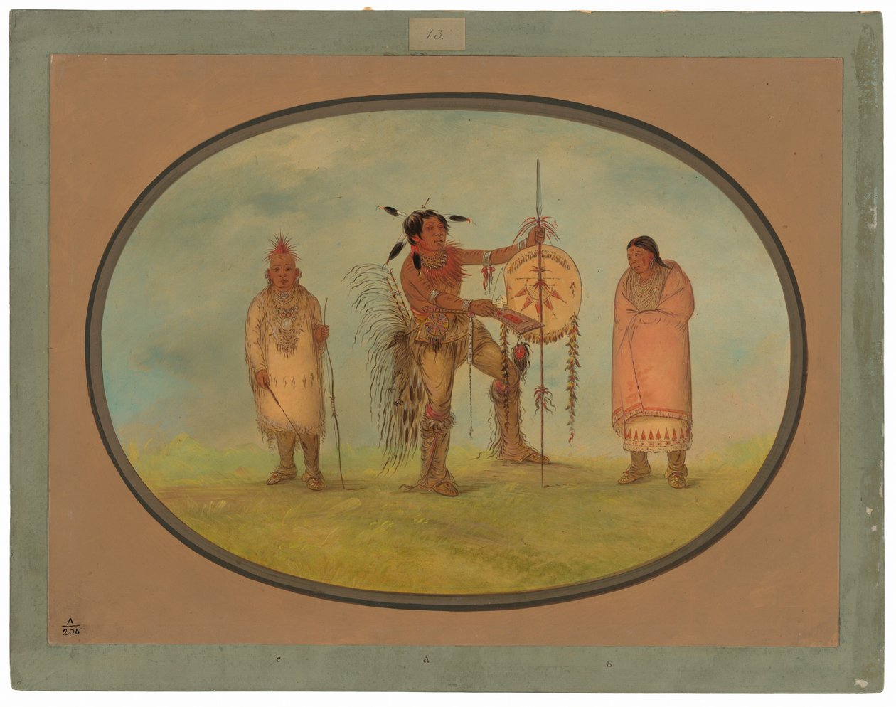 Saukie Warrior, hans kone og en gutt av George Catlin
