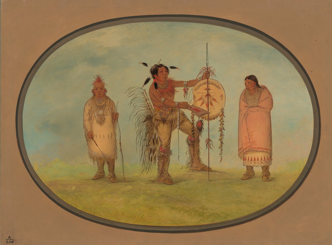 Saukie Warrior, hans kone og en gutt, 18611869. av George Catlin