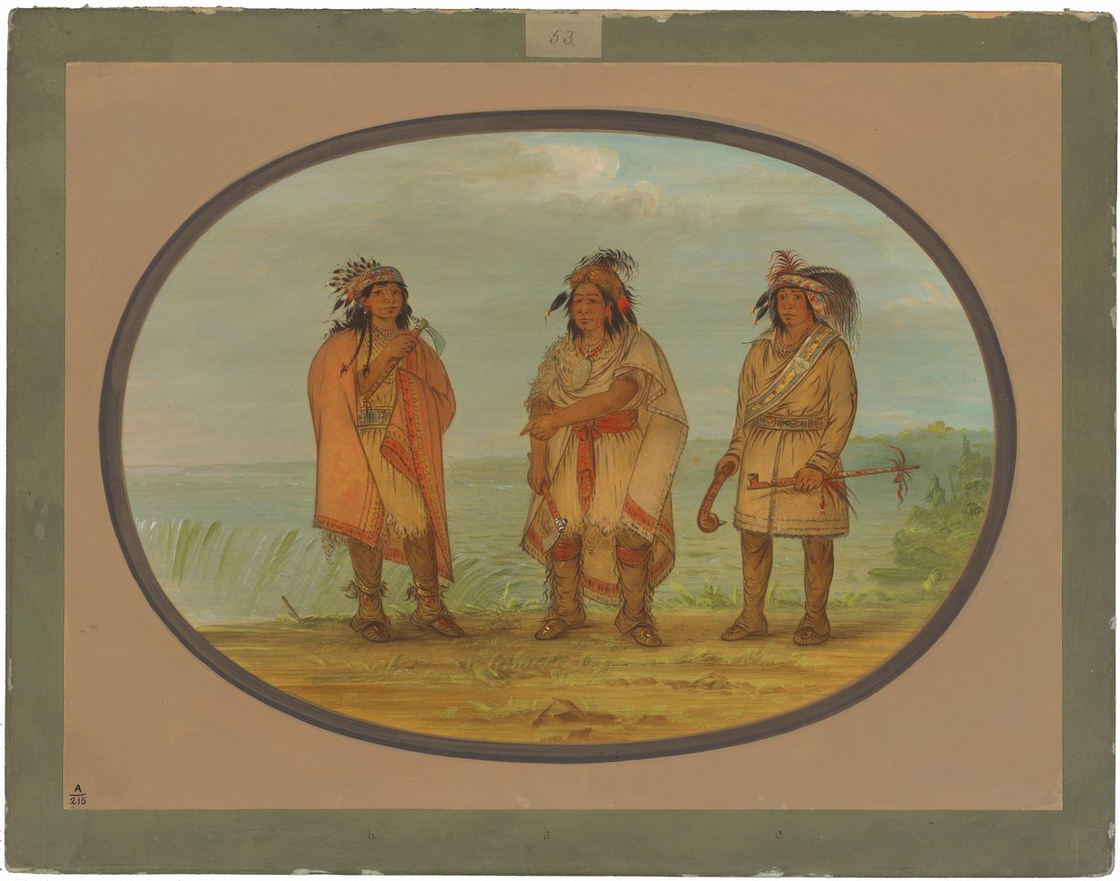 Seneca-høvding, Red Jacket, med to krigere av George Catlin
