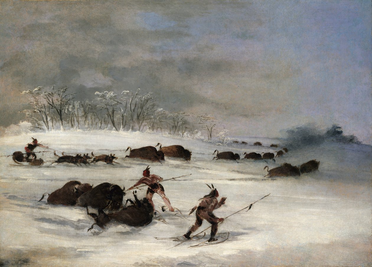 Sioux-indianere på snøsko Lancing Buffalo, 1846-1848. av George Catlin
