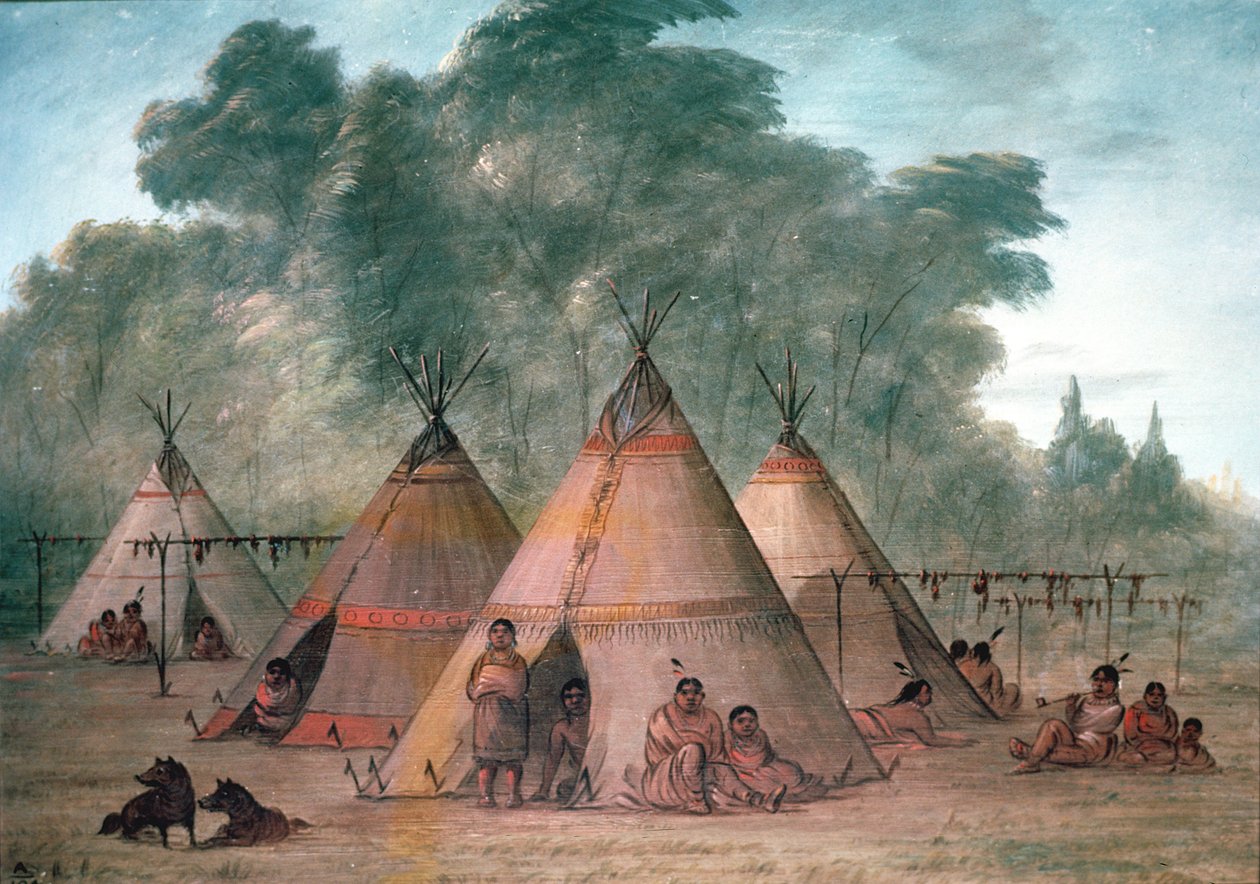 Sioux Village (olje på lerret) av George Catlin