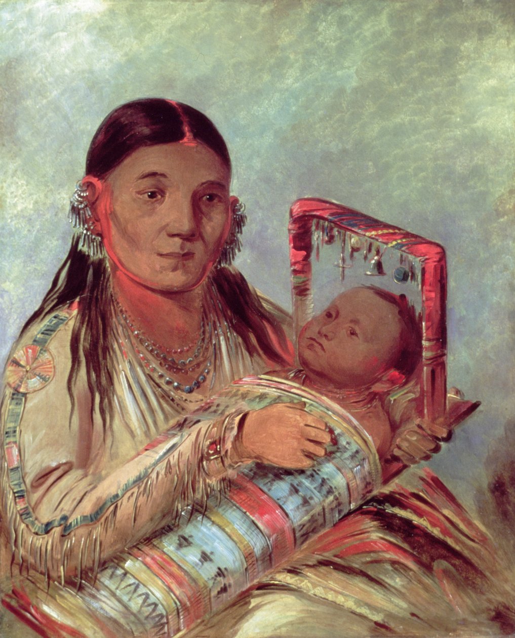 Sioux mor og baby, ca. 1830 (olje på lerret) av George Catlin