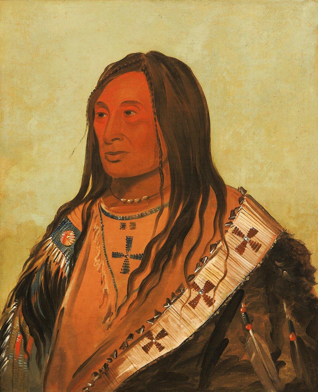 Táh-zee-keh-dá-cha, Torn Belly, a Distinguished Brave, 1832. av George Catlin
