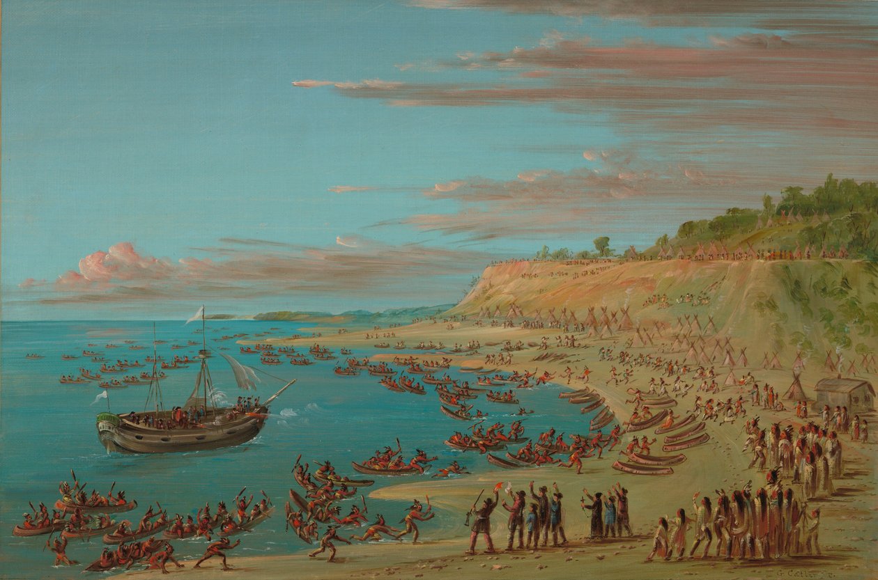 Griffinen kommer inn i havnen ved Mackinaw. 27. august 1679, 18471848. av George Catlin