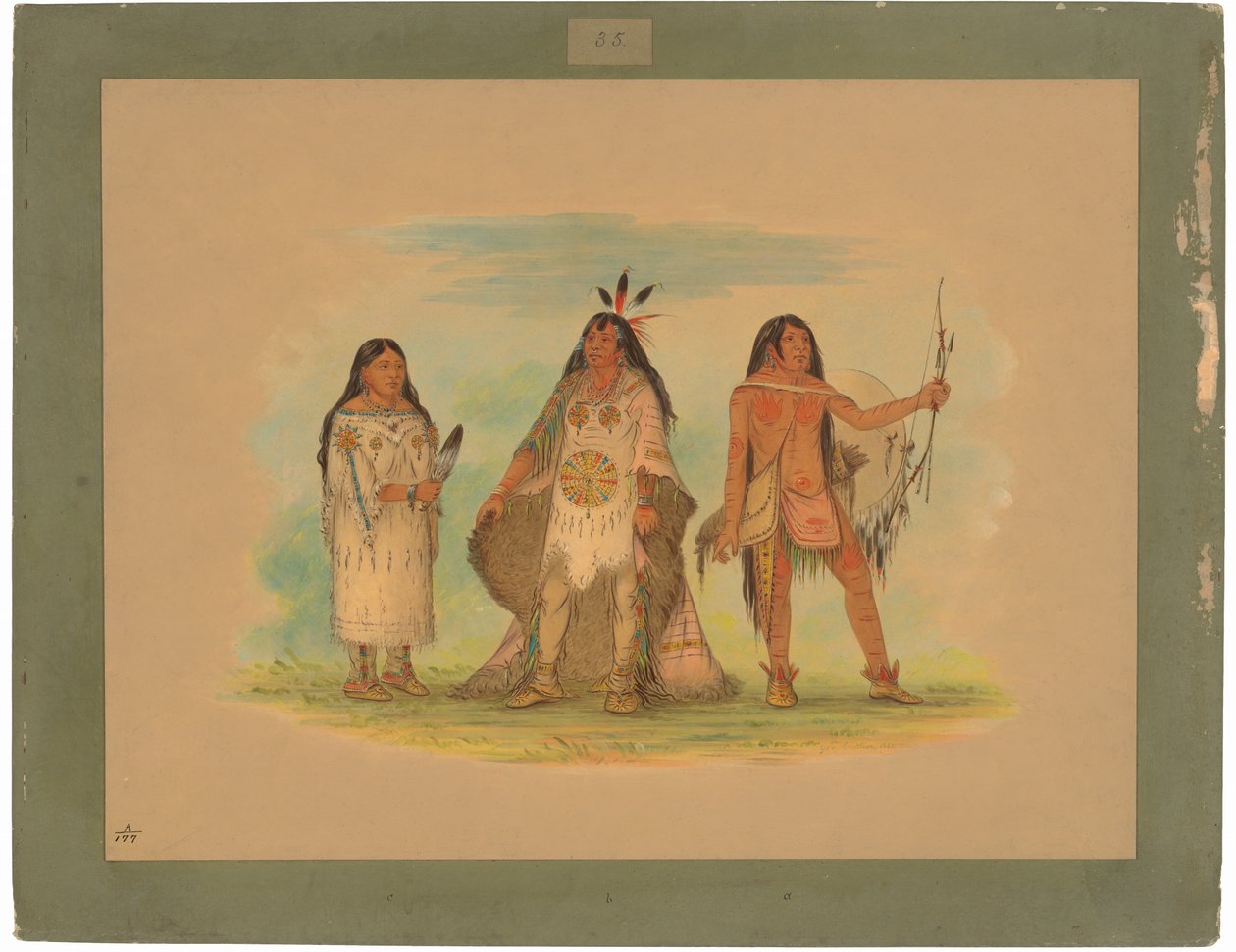Tre Minatarree-indianere av George Catlin