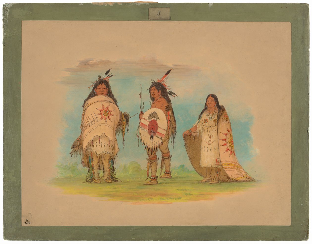 Tre Riccarree-indianere av George Catlin